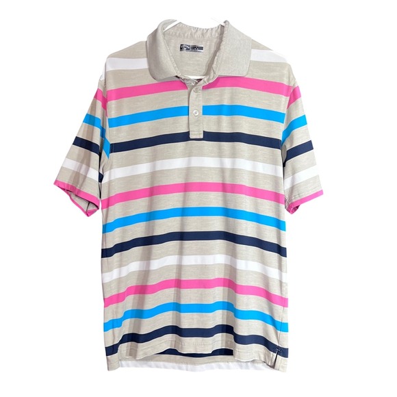 Callaway Golf Polo Shirt Mens Large Striped Breathable Activewear Performance - Picture 2 of 12